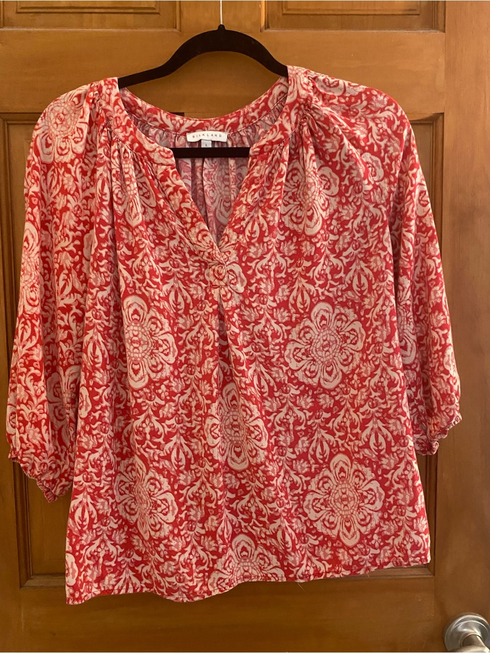 Silkland coral printed blouse size Large